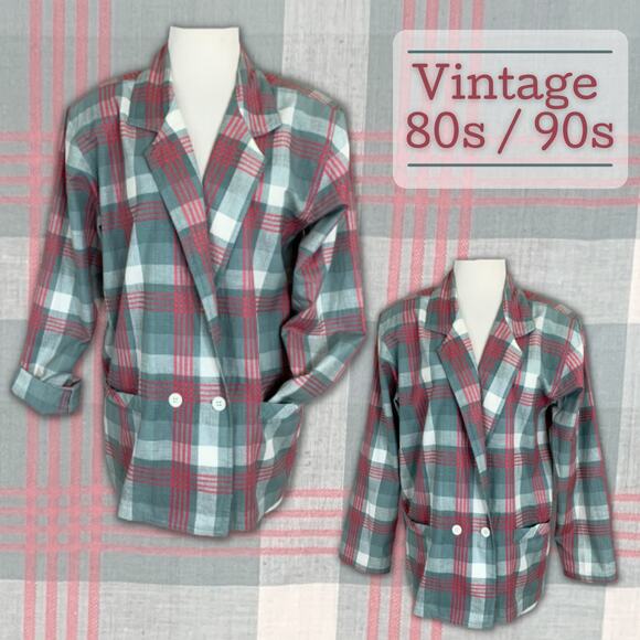 Vintage 80s 90s Iconic Tartan Plaid Oversized Cotton Blazer Spring Summer Preppy - Picture 1 of 11